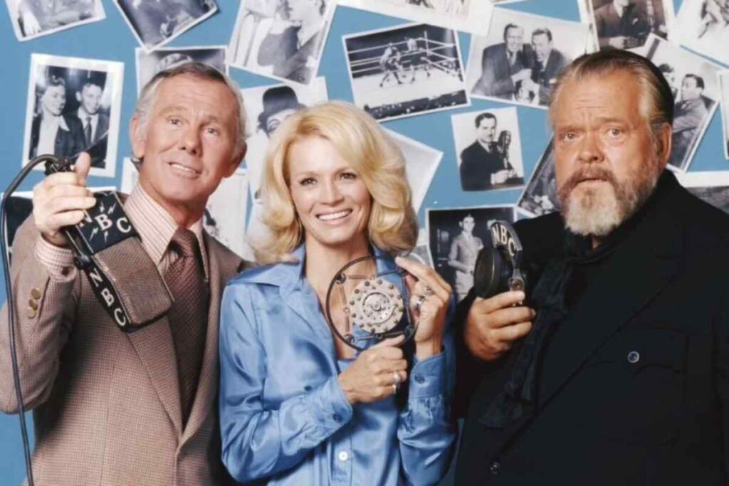 Johnny Carson, Angie Dickinson and Orson Welles nel 1976