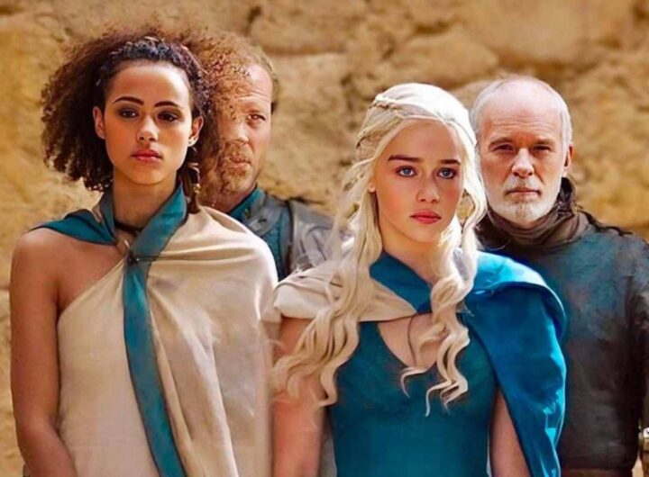 Daenerys Targaryen con la sua corte nel Trono di Spade